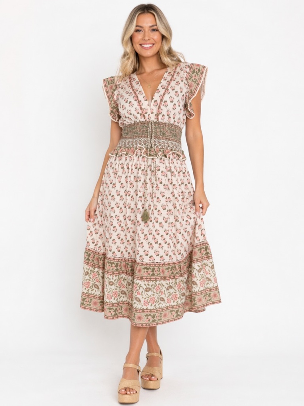 REBELLION AGAIN  Floral Midi Dress Women’s XL Smocked Cotton NWT
